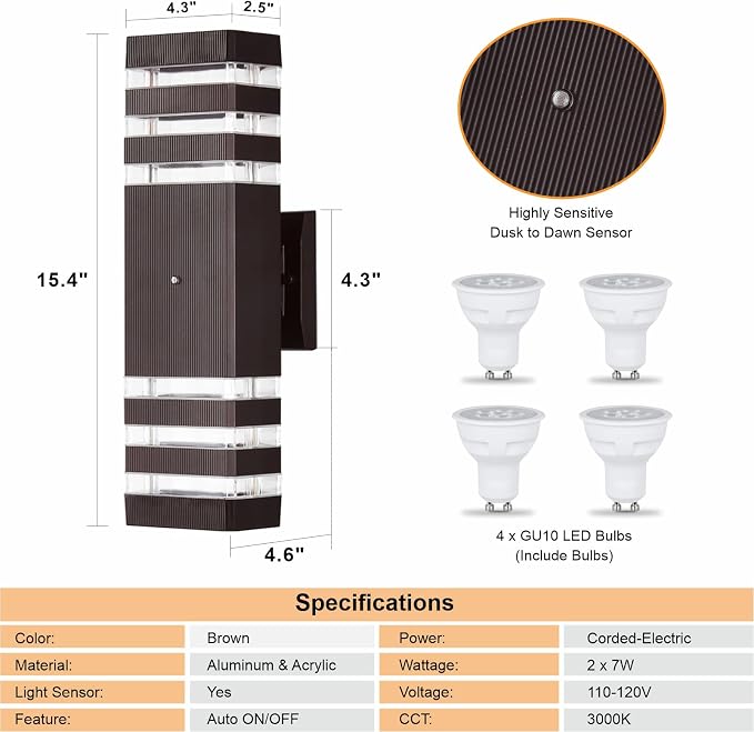 DASTOR 2 Pack Dusk to Dawn Outdoor Light Fixture, Modern Wall Lights Brown - Image 4