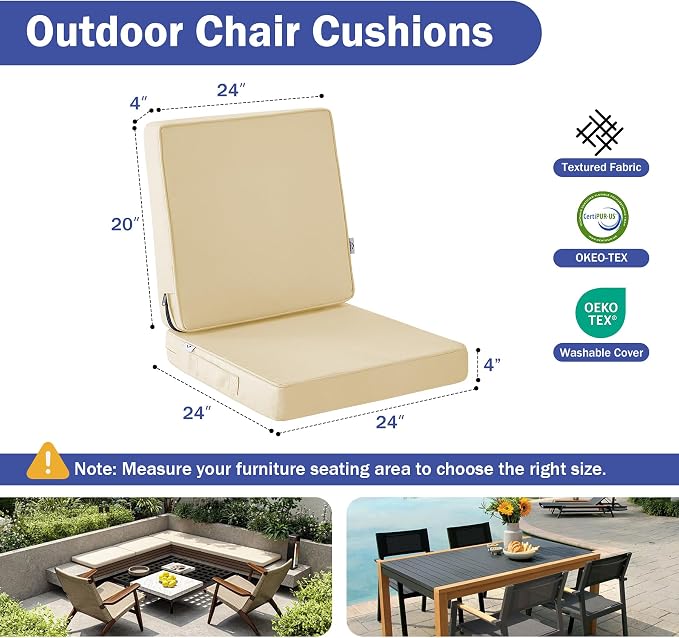 Outdoor Cushions, Outdoor Chair Cushions 24x24x4 Inch, Cushions - Image 2