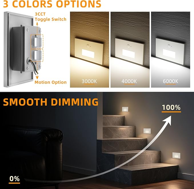 4 Pack Motion Sensor Stair Lights Indoor Outdoor, Dimmable Motion Activated - Image 3