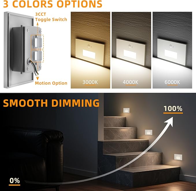 8 Pack Motion Sensor Stair Lights Indoor Outdoor, Dimmable Motion Activated - Image 3