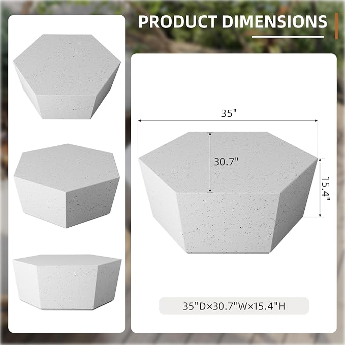 UPHA Outdoor Hexagon Coffee Table, Small Modern Minimalist Accent Tables - Image 2