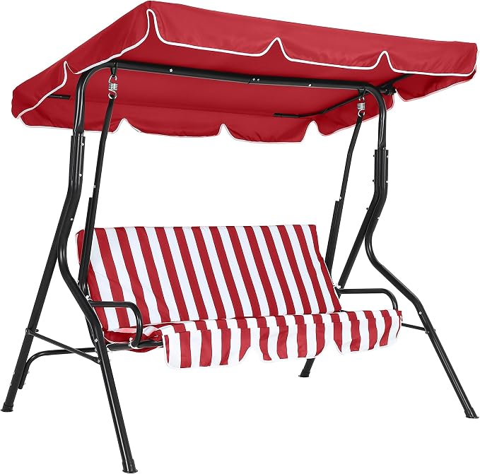 Outdoor Patio Swing Chair with Adjustable Canopy 3-Seat Heavy-Duty Steel Frame by GAOMON