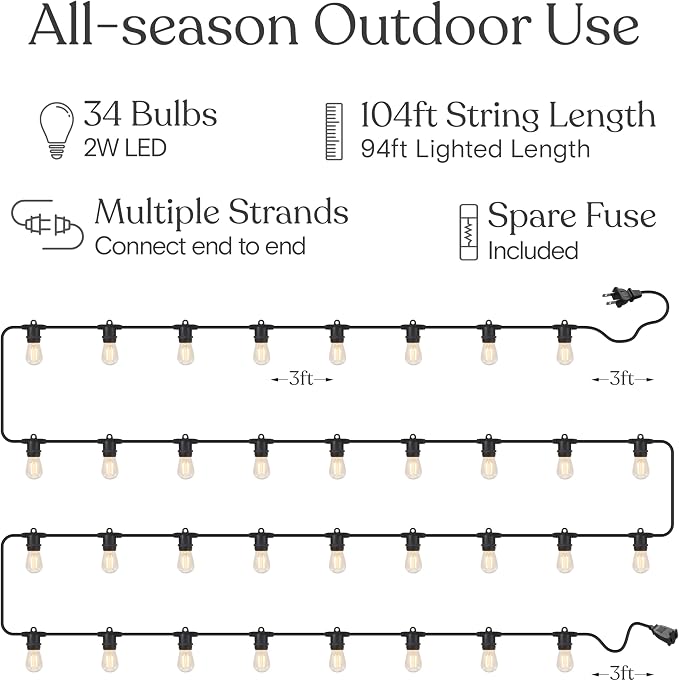 Brightech Ambience Pro 105Ft LED String Lights - 1W Commercial Grade Patio - Image 4