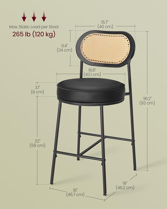 VASAGLE Bar Stools Set of 2, Bar Height Stools - Image 2