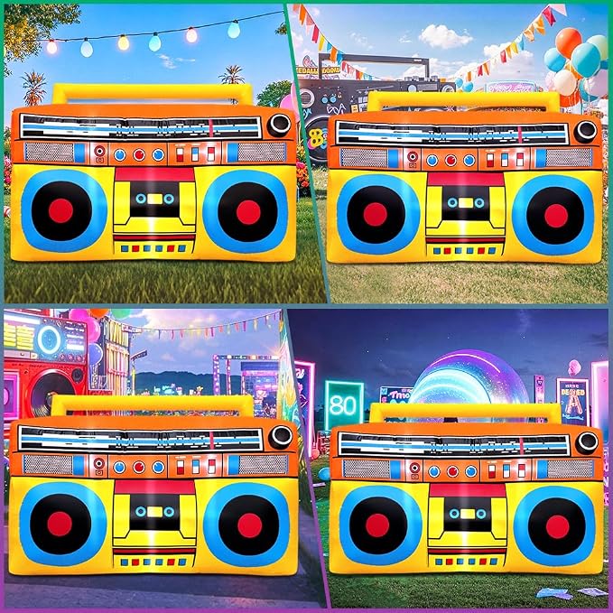 80's 90's Party Decoration 5FT Inflatable Radio Boombox Decorations, Blow up - Image 2