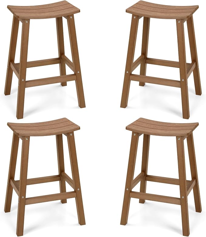 Weatherproof Bar Stools Set of 4, Saddle Seat, Bar Height Stools by LAHAAP