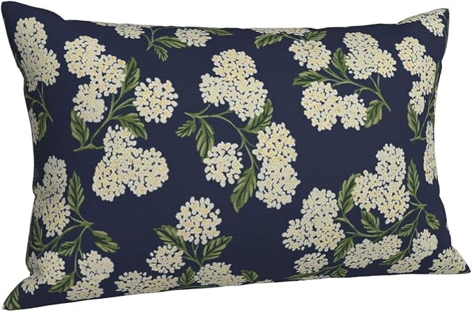 Navy Blue Spring Pillow Covers 12x20 Inch 2 Pcs Green Yellow Hydrangea Flower - Image 7