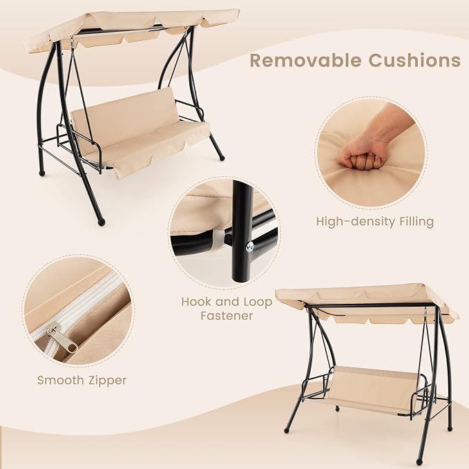 Tangkula 2 Person Porch Swing, 2-in-1 Convertible Outdoor Swing Bed - Image 5