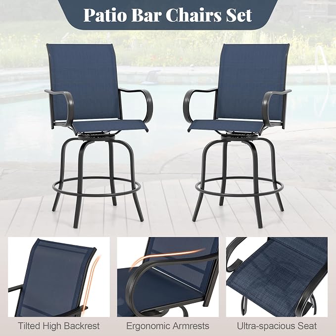 Giantex Set of 2 Swivel Outdoor Bar Stools, All-Weather Bar Height Patio Chairs - Image 6