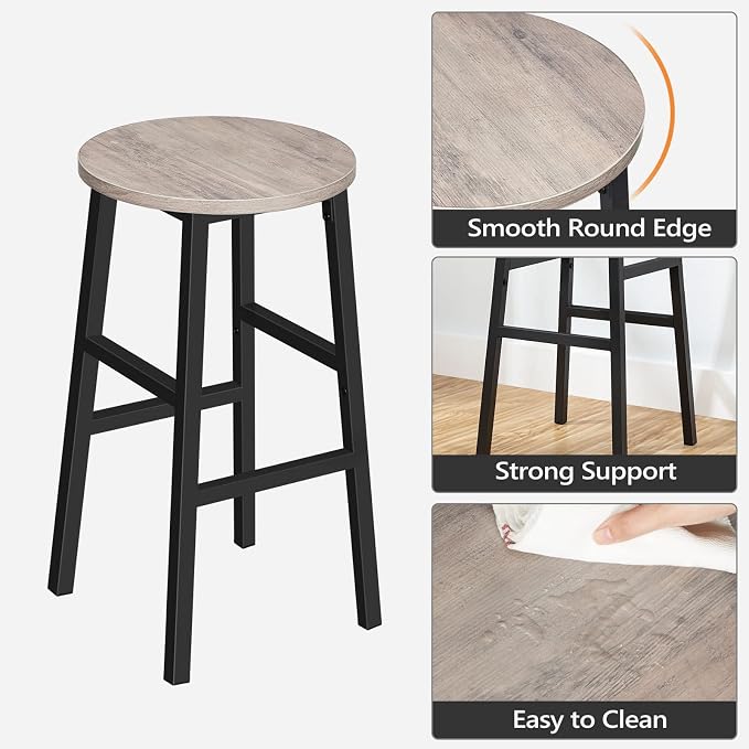 Bar Stools, 24.4 Inch Kitchen Breakfast Bar Chairs, Industrial Bar Stools - Image 6