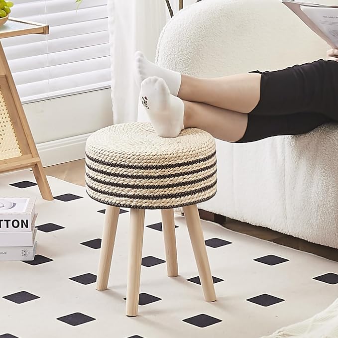 Cpintltr Round Ottoman Footstool Natural Seagrass Foot Stool Pouf Ottomans - Image 2