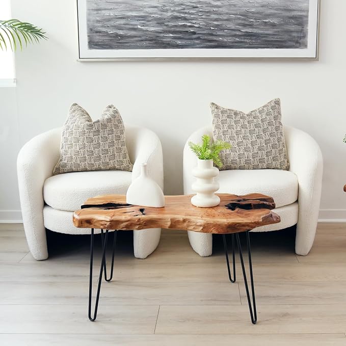 WELLAND Live Edge Cedar Wood Coffee Table Metal Hairpin Legs 32.5" W x 17" D x - Image 6