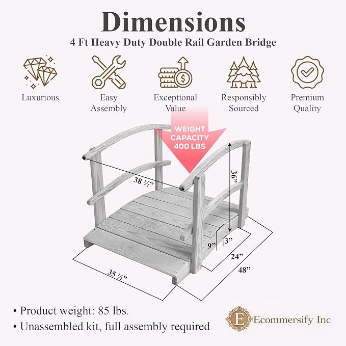 4 FT Walnut Amish Made Garden Bridge - Image 2