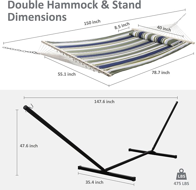 SUNCREAT Double Hammock, Extra Large Quilted Fabric Swing - Image 4