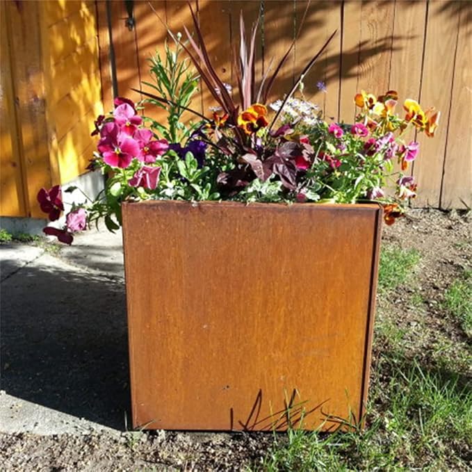 Corten Steel Planter Box Metal Outdoor Planter Large Square Cube Rustic 32 Inch - Image 4