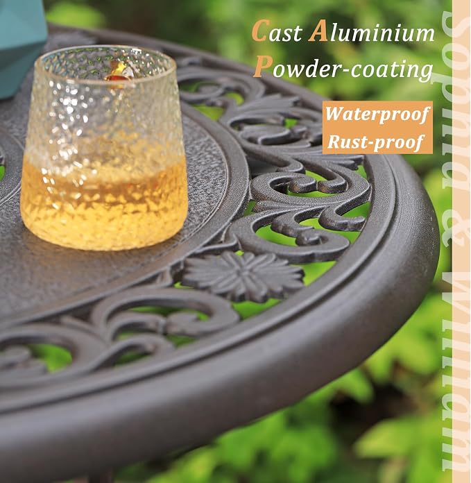 Sophia & William 3 Pieces Cast Aluminum Patio Bar Set, Round Outdoor Bar Table - Image 4