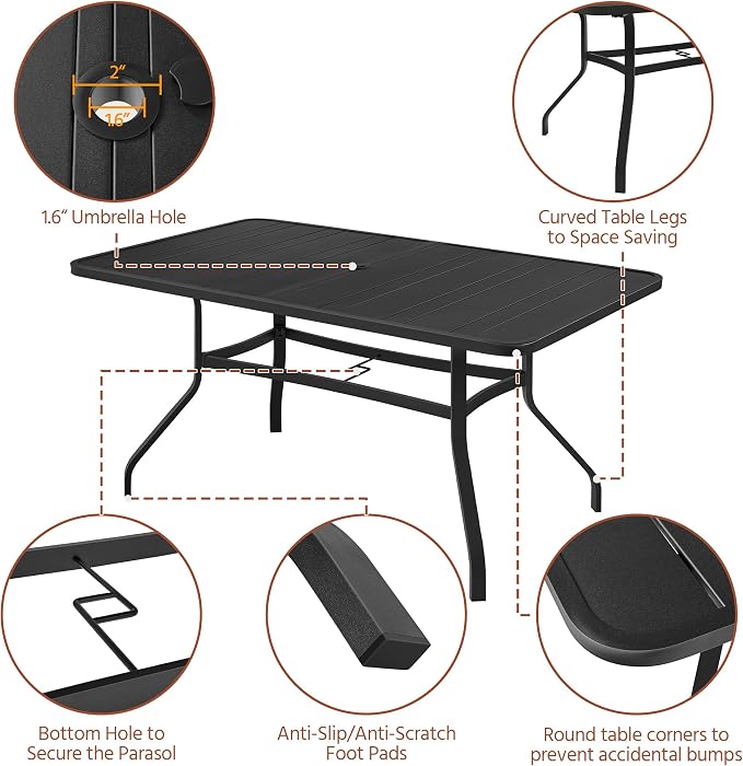 Yaheetech Outdoor Dining Table for 6 People, Rectangle Metal Slatted Patio Table - Image 4