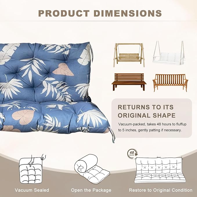 Porch Swing Cushion with Backrest, Waterproof Bench Cushion - Image 6