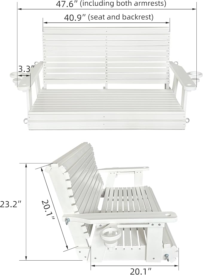 HDPE Porch Swing with 18/8 Stainless Steel Bolts, Ergonomic Design, Ultra - Image 3