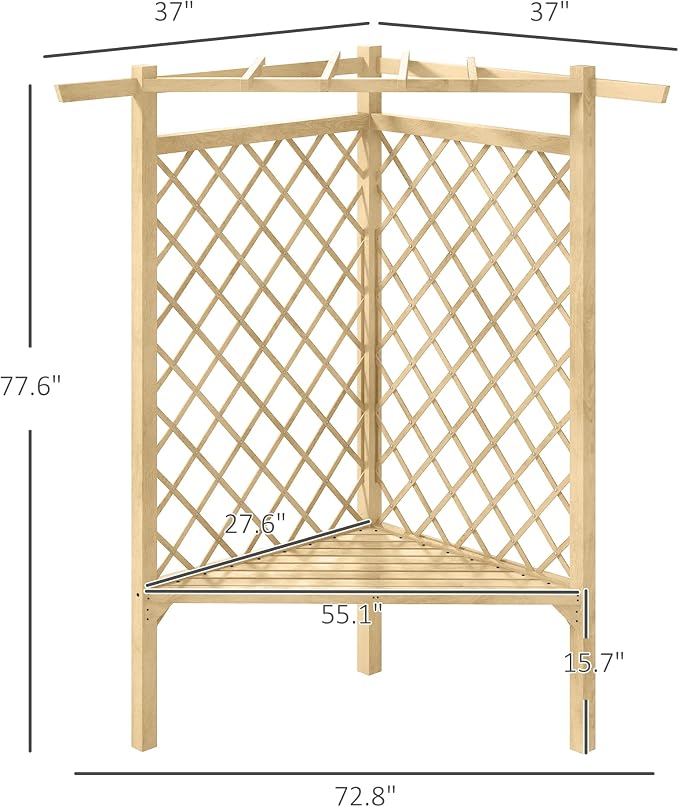 Outsunny 55" Garden Arch Bench, Wooden Trellis Park Bench - Image 3