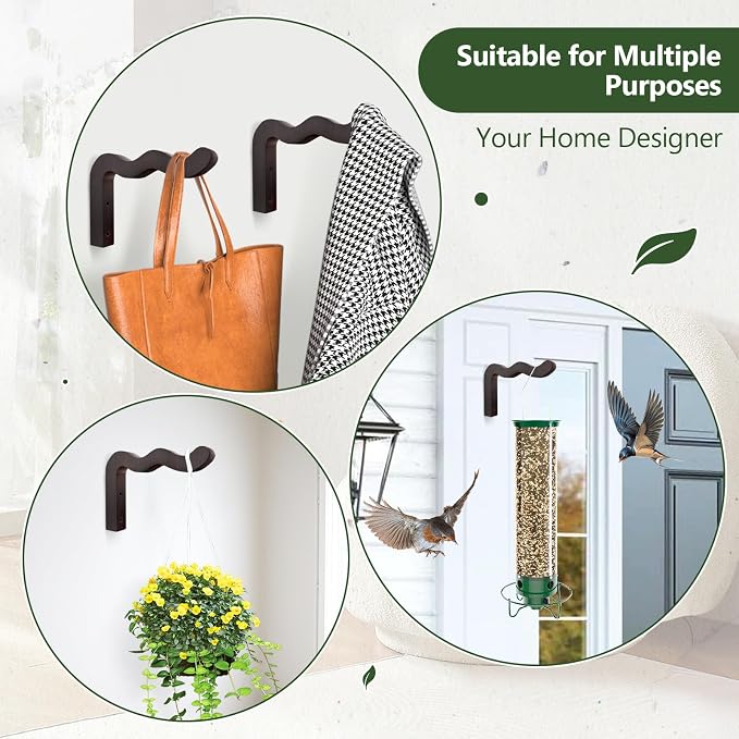 Wavy Plant Hanger Hooks – 2 Pack Rustic Wooden Wall Mounts - Image 4
