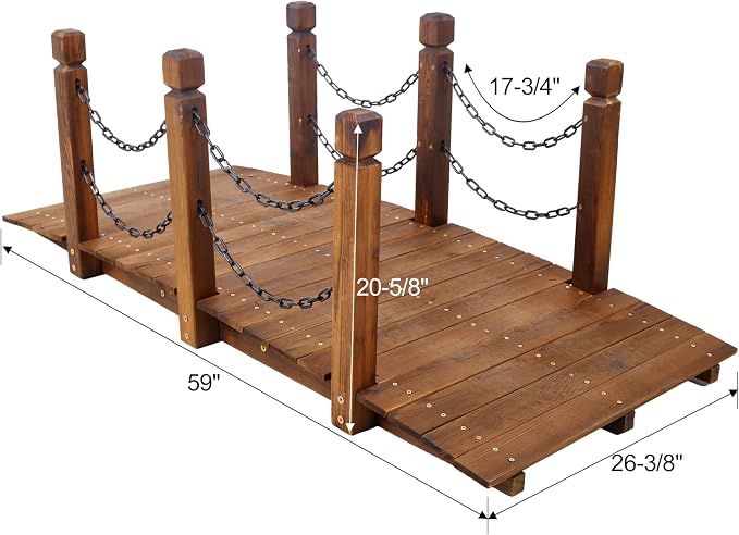 5 FT Wooden Garden Bridge, Stained Finish Decorative Pond Bridge, Stained Wood - Image 2