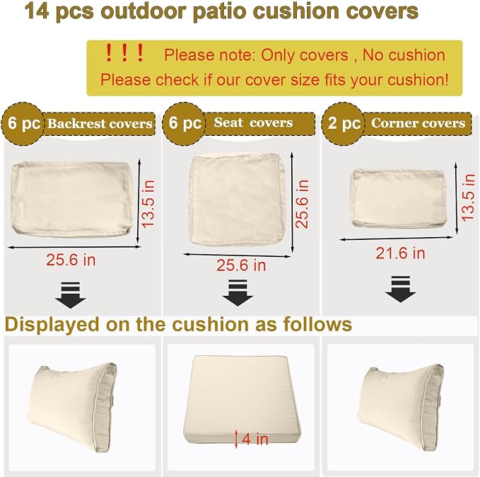 14 Piece Outdoor Patio Cushion Cover Replacement, Waterproof Patio Cushion - Image 2