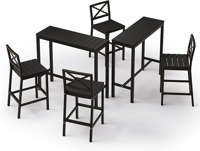 Outdoor Bar Stools Set of 2, 26 Inch Black HDPS Top and Bronze Leg Patio - Image 5