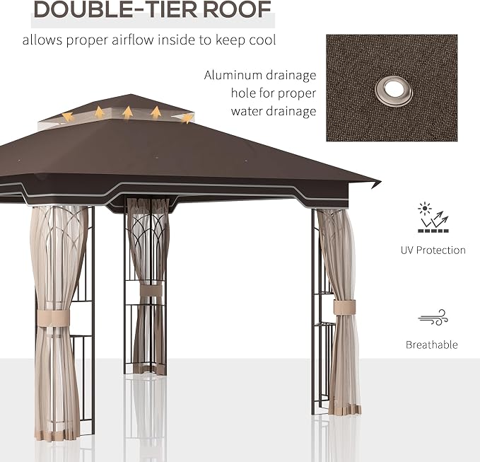 Outsunny 10' x 12' Patio Gazebo, Double Roof Outdoor Canopy Shelter - Image 3