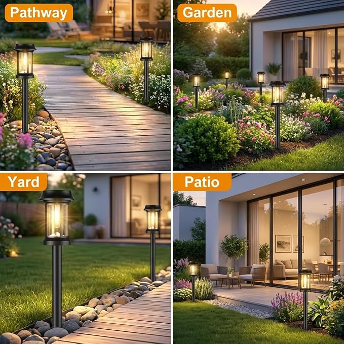 Solar Pathway Lights, 8 Pack Glass Solar Lights Outdoor, Solar Stake Lights - Image 3