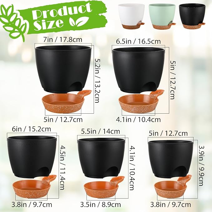 Remerry 15 Pcs 7/6.5/6/ 5.5/5 Inch Self Watering Planters - Image 2