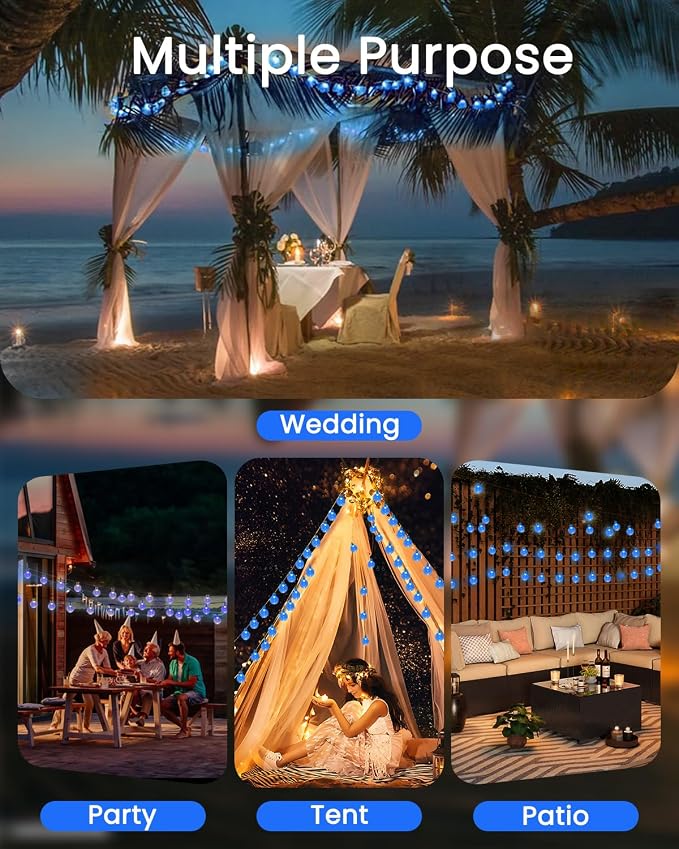 LORRYTE 2-Pack 120 LED Blue Solar String Lights Outdoor - 72FT Crystal Globe - Image 7