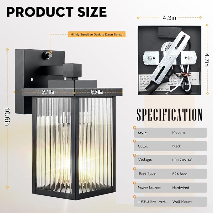 2 Pack Dusk to Dawn Outdoor Lighting, Modern Wall Sconce - Image 5