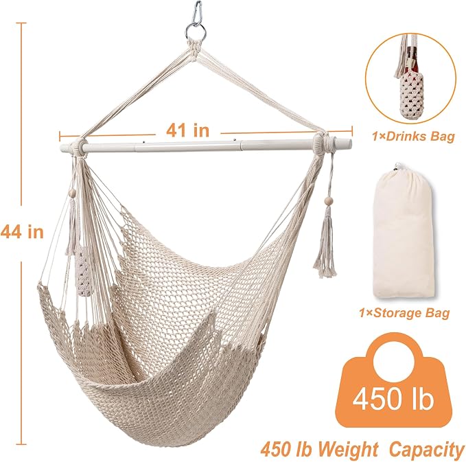 Lazy Daze Hammocks Chair Caribbean Hanging Rope Swing Chair, Soft-Spun Cotton - Image 6