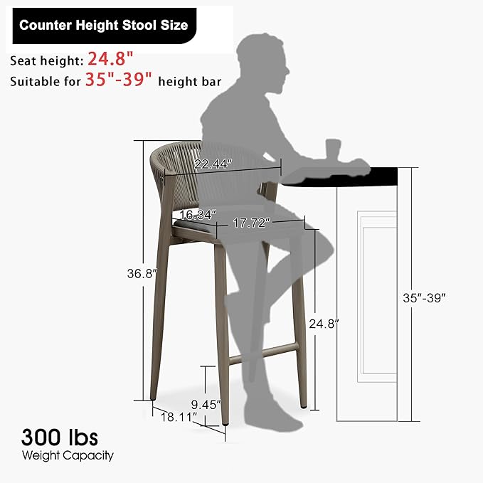 PURPLE LEAF Counter Height Bar Stool Set of 4 Aluminum Counter Height Bar Chair - Image 2