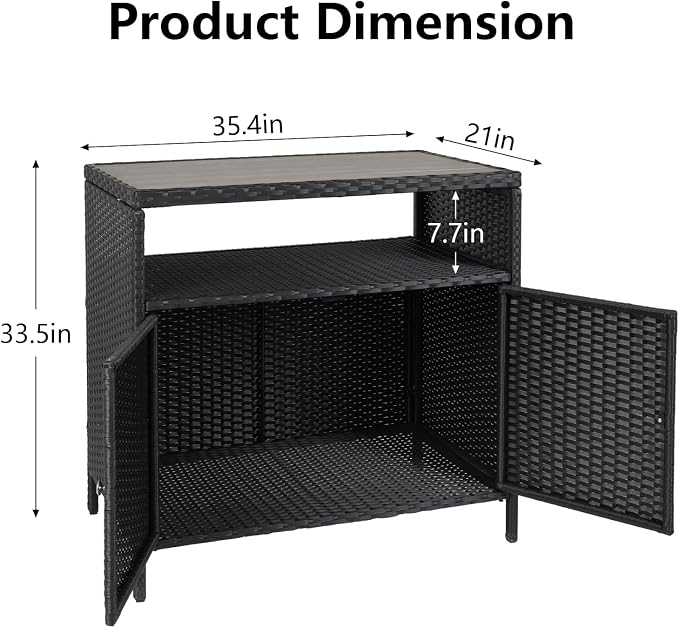 IDEALHOUSE Patio Outdoor Wicker Storage Cabinet，Patio Bar Table - Image 2
