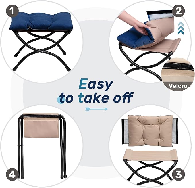 HollyHOME 15" Folding Footrest Stool, Upholstered Small Foldable Ottoman - Image 5