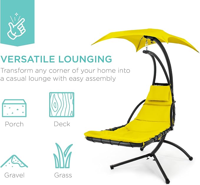 Best Choice Products Outdoor Hanging Curved Steel Chaise Lounge Chair Swing - Image 6