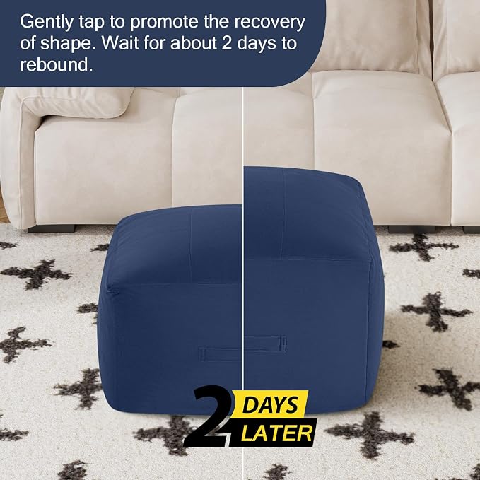 MeMoreCool Square Stuffed Pouf Ottoman Foot Rest, Floor Pouf Foot Stool - Image 7