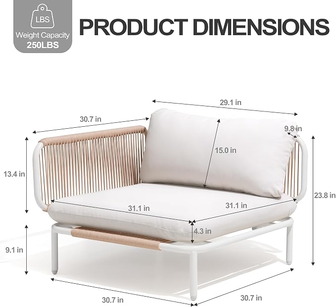 4 Piece Modern Outdoor Sectional Sofa, Weather-Resistant Metal Frame and - Image 2