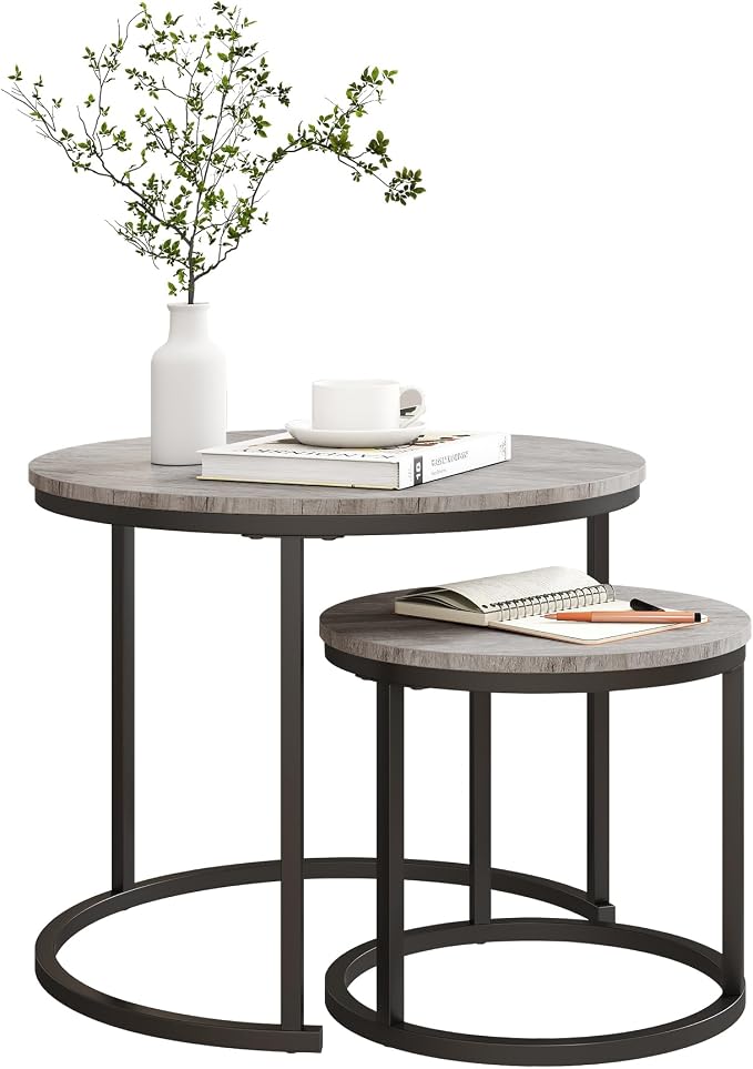 HOJINLINERO Round Coffee Table, Nesting Coffee Table Set of 2, Center Tables - Image 7