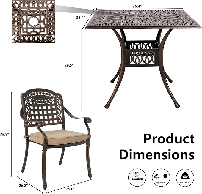 Grepatio 5 Piece Cast Aluminum Patio Dining Set Outdoor Furniture Set Patio - Image 6