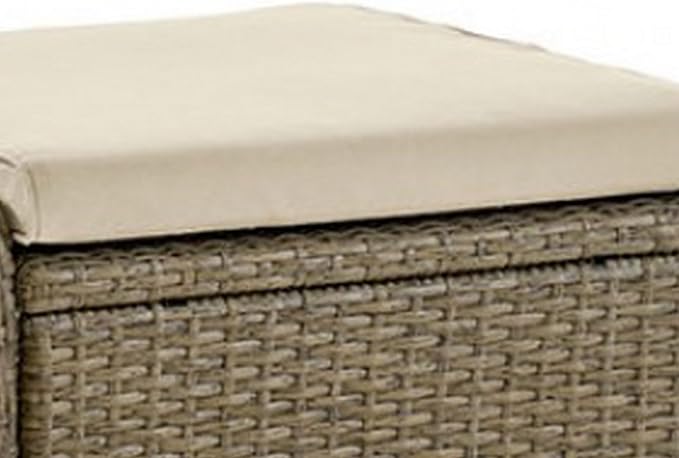 Benjara BM302160 21 in. Fabric Faux Wicker Ankia Outdoor Square Ottoman Beige & - Image 4