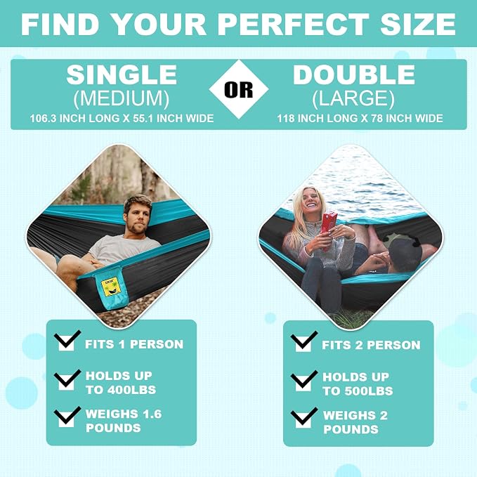 SZHLUX Camping Hammock Double & Single Portable Hammocks - Image 2