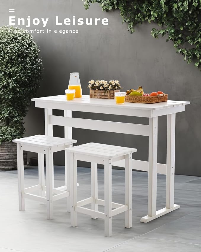 3 Piece HDPE Outdoor Bar Height Table and Chairs Set of 2 Includes High Top - Image 2