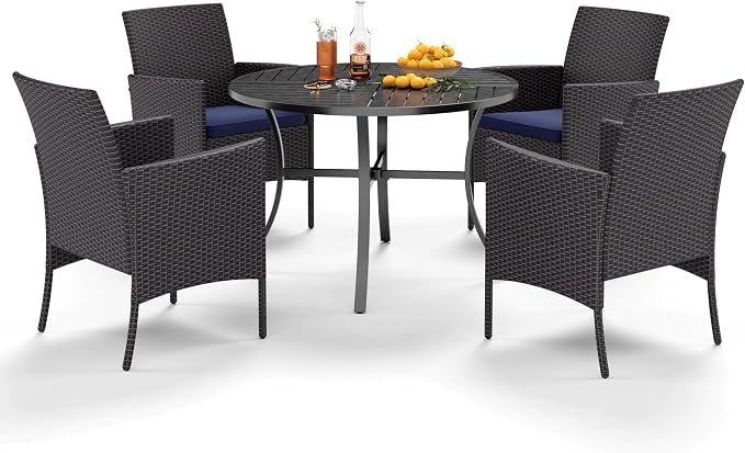PHI VILLA 5 Piece Outdoor Round Dining Table Set - Image 8
