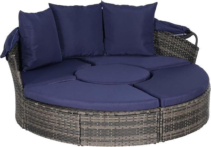Merax 5 Pieces Outdoor Patio Round Daybed Furniture, All-Weather Wicker - Image 7