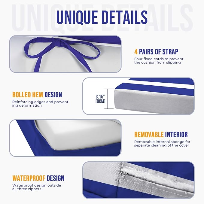 Waterproof Chaise Lounge Cushions, ​Navy and White Stripes​ - Image 3