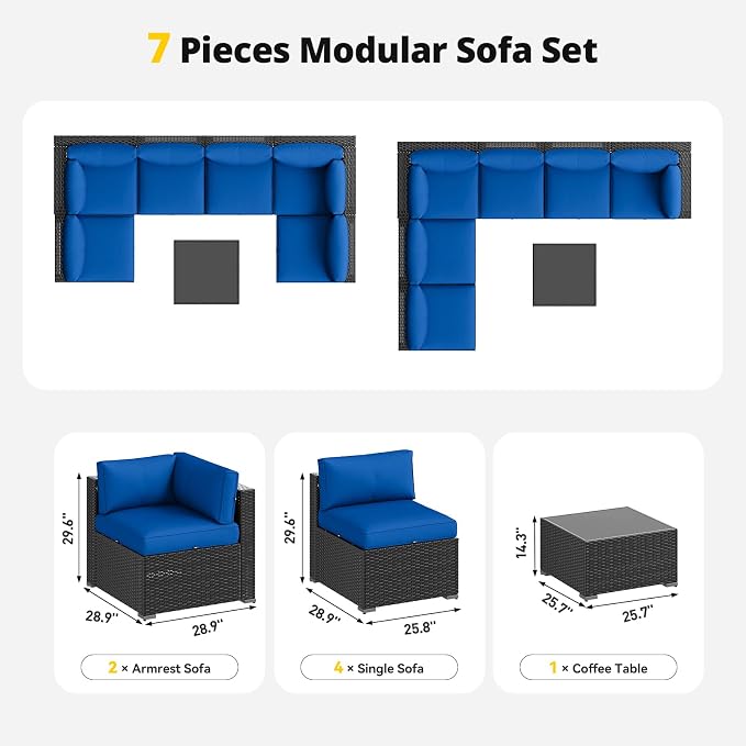 Aoxun Patio Furniture Set, 7 Piece Outdoor Sectional Sofas - Image 6