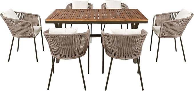 Merax 7 Pieces Patio Dining Table and Chairs, All-Weather Outdoor Furniture Set - Image 5